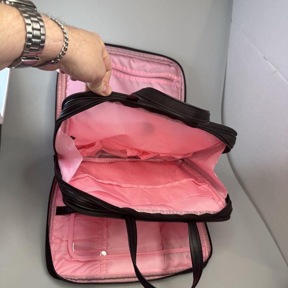 Modella Organizer Makeup Travel Bag XL Black Nylon Pink Liner 13x10 EUC - Picture 8 of 16